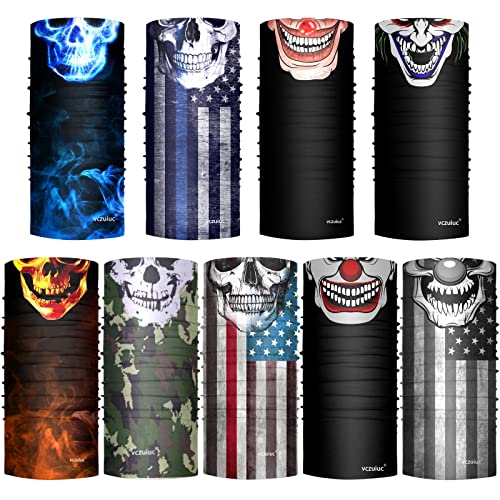 Vczuiuc Headwear Bandana Head Wrap Face Scarf Mask Neck Warmer Balaclava For Sports (One Size, 9Pcs Skull-A) #TOP1