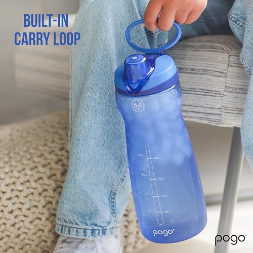 Image of Pogo 64oz Plastic Water Bottle with Leak-Proof Chug Lid and Carry Handle, Reusable, BPA Free, Capacity Markings, Dishwasher Safe, Perfect for Travel, School, Outdoors, and Gym, Lilac