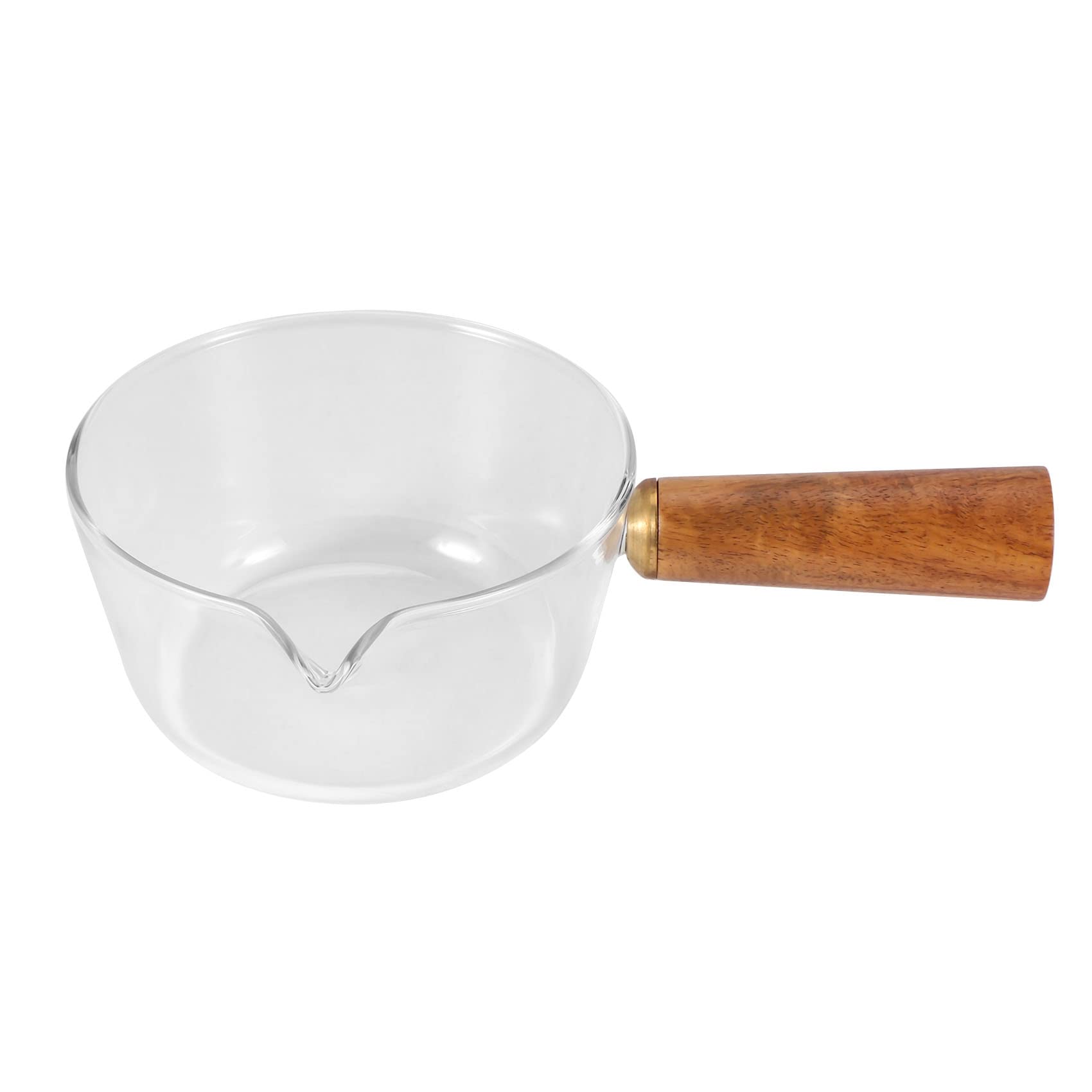 qimoi Glass Milk Pot with Wooden Handle 400Ml Cooking Pot for Salad Noodles Gas Stove Cookware
