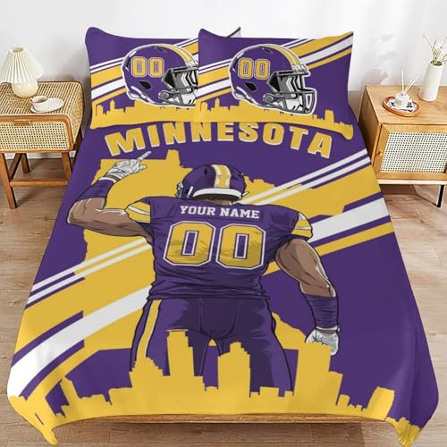 RIAWARME Custom Minnesota Comforter Cover Set Personalized Bedding Set with Name Number Customized Comforter Cover with 2 Pillowcase for Men Husband Boyfriend Teenage Boys