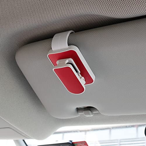 splumzer Sunglass Holder for Car Visor, Multifunction Car Visor Organizer, Sunglasses Clip for Car Visor, Card Ticket Clip, Car Organizer Accessories (White+Red)