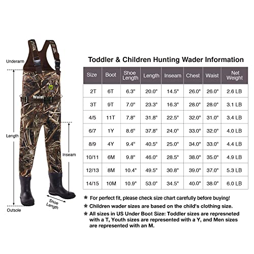 Tidewe Chest Waders For Toddler & Children, Neoprene Waterproof Insulated Hunting & Fishing Youth Waders For Boy And Girl, Cleated Bootfoot Kids Wader, Realtree Max5 Camo (Size 3T) #TOP4