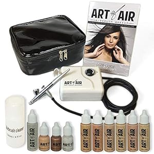 Professional Airbrush Cosmetic Makeup System/Fair to Medium Shades 6pc Foundation Set with Blush, Bronzer, Shimmer and Primer Makeup Airbrush Kit