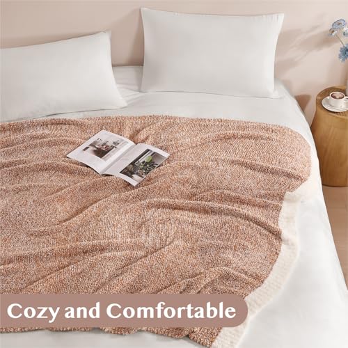 WRENSONGE Throw Blanket Cationic Dyeing Burnt Orange Soft Cozy Fluffy Warm Hand Made Throw Blankets for Couch, Sofa, Chair, Bed, Camping, Picnic, Travel Lightweight Bed Blanket - 50"*60"