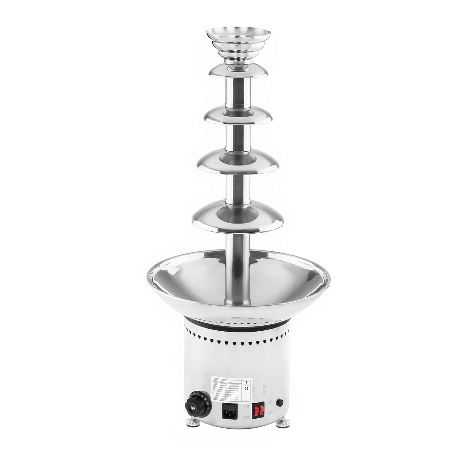 Royal Catering RCCF-65W4 Fontana di Cioccolato Professionale Elettrica Fonduta di Cioccolato (6 kg, 200 W, Temperatura 0–110 °C, 5 Livelli) Acciaio Inox