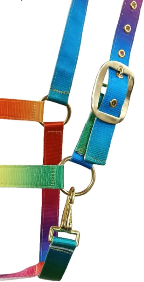 Rainbow Color Adjustable Heavy Duty Nylon Horse Halter with Snap for Pony, Cob and Full Horse