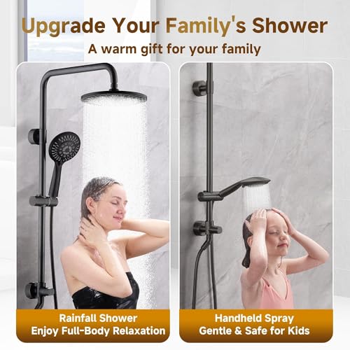 Image of BRIGHT SHOWERS Shower System, 9 Inch Rain Shower Head with 5-Function Hand Shower, Dual Shower Combo with Height Adjustable Holder, Solid Brass Rail, 60 Inch Stainless Steel Hose, Oil-Rubbed Bronze