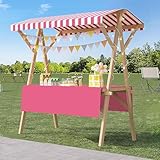 Hggdsac 屋台 マルシェ什器 屋台セット 什器折りたたみイベント 移動販売ブース 露店 木製 組立簡単 耐荷重200kg 軽量 収納便利 実演販売 フリーマーケット フード出店 ピンクのストライプ+ピンクのテーブルクロス（幅120×奥行60×高さ200cm）
