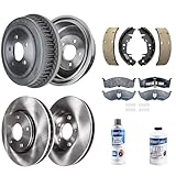 Detroit Axle - Brake Kit for 1996-2000 Town & Country Dodge Plymouth Grand Caravan Voyager, Front Disc Brakes Rotors Ceramic Brake Pads Rear Brake Drums Brake Shoes 1997 1998 1999 Replacement