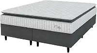 Cama Box Colchão Casal Queen Molas Ensacadas City Pillow Top 158x188x61cm Hellen Branco/Cinza - Suporta até 110kg por Pessoa
