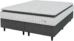 Cama Box Colchão Casal Queen Molas Ensacadas City Pillow Top 158x188x61cm Hellen Branco/Cinza - Suporta até 110kg por Pessoa