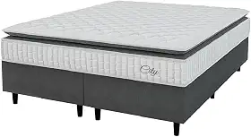 Cama Box Colchão Casal Queen Molas Ensacadas City Pillow Top 158x188x61cm Hellen Branco/Cinza - Suporta até 110kg por Pessoa