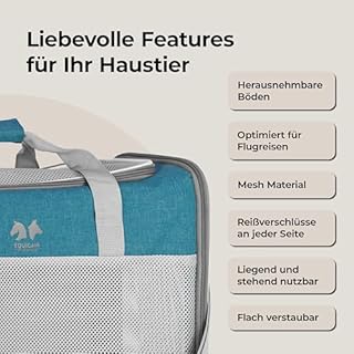 EQUICANI, borsa per cani da 55 x 40 x 23 cm, pieghevole, leggera, con tessuto a rete, tracolla e fondo rimovibile, per cani e gatti, per viaggi, auto, volare (blu)