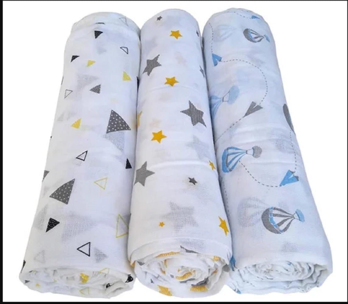 Naughty babyloom 100% Cotton Muslin Baby Swaddle Wrap for New Born, Size 100 cm by 100 cm - Pack of 3 (Cars, Dolphins, Zebra Multicolor)-image-34