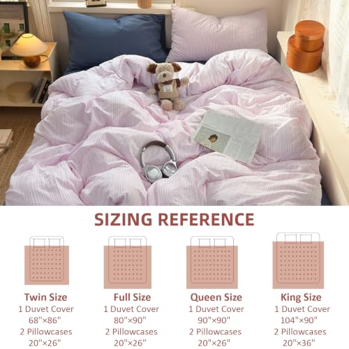 Image of EAVD Retro Striped Duvet Cover Twin Pink Grey Vertical Striped 3-Piece | Soft Washed Microfiber, Vintage Striped Bedding Set, with 2 Pillowcases, Aesthetic Stripes, Zipper Closure, for Women Girls
