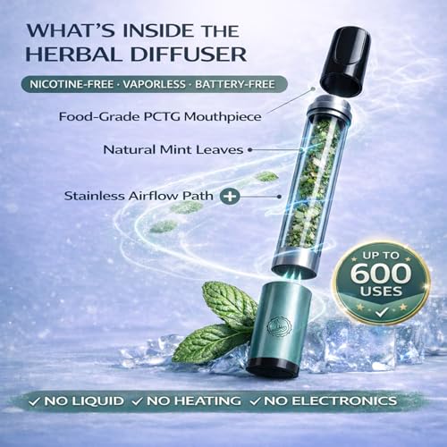 Herbal Diffuser Pen 2 Pack, Quit Smoking Inhaler, Nicotine Free Vaporless Smokeless, Portable Natural Mint Aromatherapy Stick