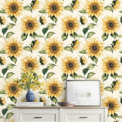 Yasinet Sunflower Peel and Stick Wallpaper Boho Floral Wallpaper