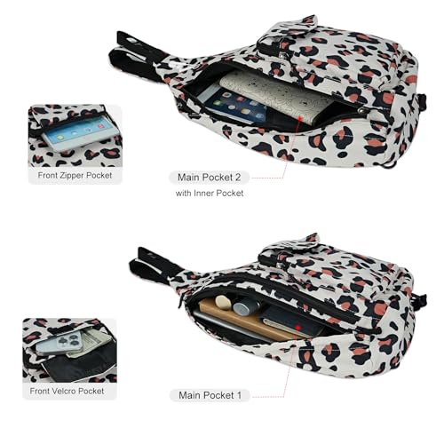 Duryarhall Sling Bag for Women Crossbody Chest Bag Convertible from Left to Right, Water Repellent Gym Backpack, Anit Theft, Leopard Small - image 5