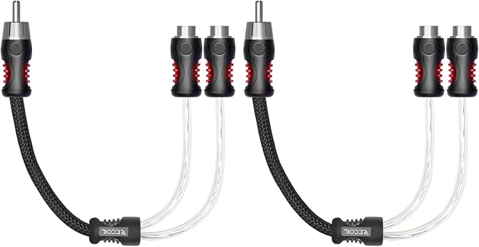 Recoil PCI1M Pair Premium RCA Audio Y-Adaptor Cables, 1 Male to 2 Feale Connectors, 100% Oxygen Free Copper, Double Shielded with Noise Reduction