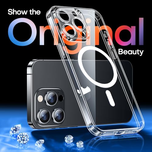 Image of CANSHN Magnetic for iPhone 15 Pro Max Case Clear, Upgraded [Full Camera Protection] [Compatible with Magsafe] Non-Yellowing Protective Shockproof Bumper Phone Case 6.7 inch - Clear