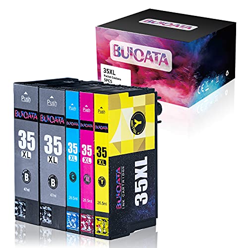 BUIOATA Lot de 5 Cartouches d'encre de Rechange pour Epson 35 XL 35XL, Fonctionne avec Epson Workforce Pro WF-4720DWF WF-4725DWF WF-4730DTWF 4730DWF 4740DTWF 4740DWF Noir/Cyan/Magenta/Jaune Cover