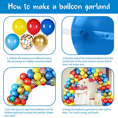 Fiesta Balloon Garland Arch Kit Red Blue Yellow Confetti Latex Colorful Balloons Party Decorations For Kids Baby Shower Birthday Carnival Circus Superhero Gaming, With Balloon Arch Strip Dot Glue #TOP5