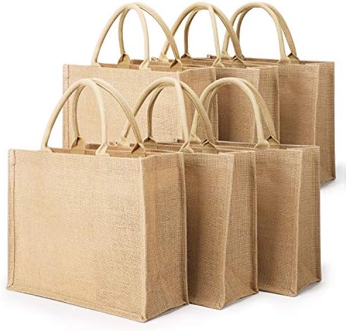 Segarty Tote Bags, 6 Pack Large Burlap Reusable Jute Canvas Gift Favors Bag with handles Blank Totes Bulk for Bridesmaid Wedding, Women Market Grocery Shopping, Bachelorette Party, Beach Trip, DIY
