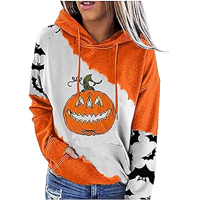 Halloween Costumes for Women Casual Plus Size Sweatshirts Long Sleeve Round Neck Drawstring Outwear Blouse with Pocket