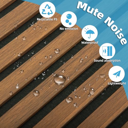 Image of Art3d 94 x 12.6 Inch Acoustic Lightweight Slat Wall Panel, 4-Piece, Walnut