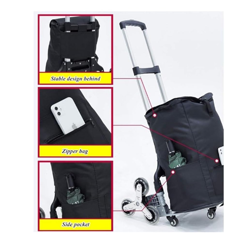 Carro de Compras, Carro de Mano Plegable del Transporte con la Carretilla de Compras Ajustable del cordón del Bungee sobre Las Ruedas para el Recorrido móvil Interior y al Aire Libre