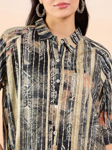 Image of Modeve Women Shirt Palazzo Foil Print Co-Ord Set