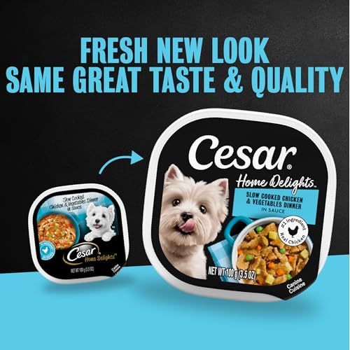 Image of Cesar Loaf and Delights Wet Dog Food, Variety Lovers Pack, 3.5 oz, 36 Count | Real beef or chicken #1 ingredient, no fillers or artificial flavors, easy to digest, slow-cooked, easy-peel trays