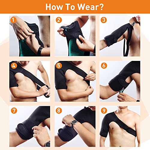 Hueglo Left Shoulder Brace For Women Men Rotator Cuff,Adjustable Shoulder Support For Shoulder Pain Relief，Dislocated Ac Joint,Labrum Tear,Sprain,Soreness,Bursitis, Tendinitis,Shoulder Support Strap,Medium #TOP5