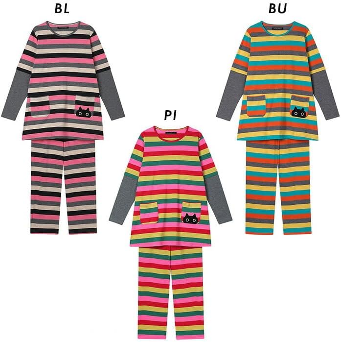 [ワコール] マタノアツコ パジャマ ルームウェア ナイトウェア 寝間着 部屋着 レディース 長袖 マルチボーダー 春夏 HDX54