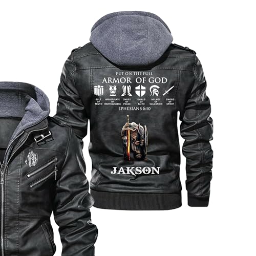 LeatherJacket For Men, Biker Gift Personalized Men PU Leather Vest Put On The Full Armor Of God Ephesians 6:10, Coat Jackets Motorcycle Customs Gift2