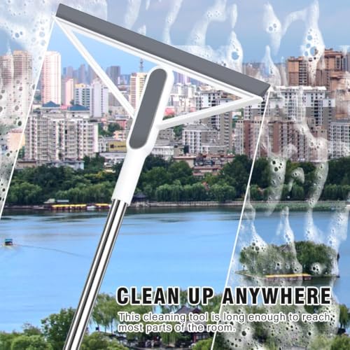 Image of ROKTRY Floor Squeegee Broom with Long Stainless Steel Handle | Multipurpose Floor Wiper for Bathroom,Kitchen,Tiles,Marble, Glass & Wet Cleaning | Heavy Duty Rubber Water Scraper for Home,Office