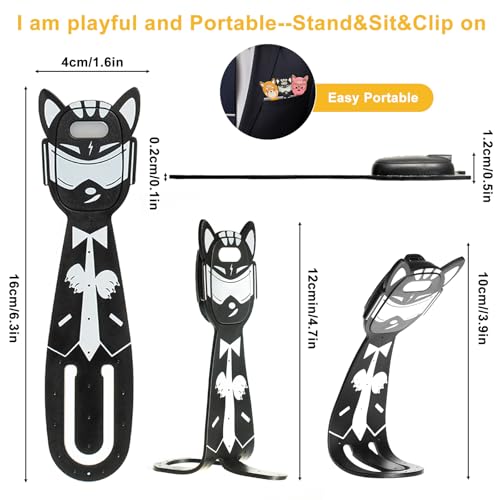 Image of MILA&LOUIS Rechargeable Book Lights for Reading at Night Portable Bookmark & Clip On USB Booklight for Readers in Bed Adjustable Brightness Small Cute LED Bedside Reading Lamp for Travel (Cat)
