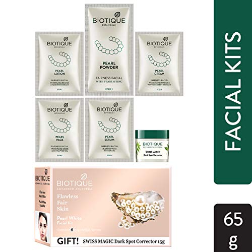 Image of Biotique Bio Pearl White Facial Kit, 65g And Biotique Bio Gold Radiance Facial Kit, 65 g And Biotique Bio Anti Tan Facial Kit (Free with Swiss Magic Dark Spot Corrector)