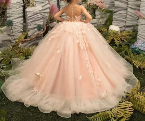 Laces Appliques Flower Girls Dress 3D Butterfly Princess Ball Gowns for Gilrs Tulle First Communion Dress2