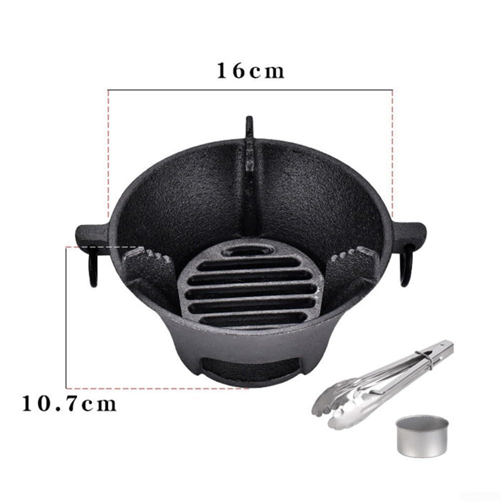 Estufa de carbón de hierro fundido, parrilla coreana portátil para barbacoa y horno japonés con base gruesa para calentamiento uniforme, cocina compacta para acampar al aire libre, negro (19,5 cm)