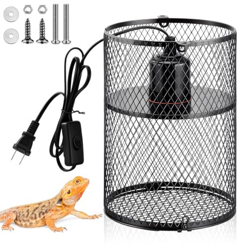 Image of VIHOSE 1 Pcs Reptile Heat Lamp Guard with 150W Ceramic Heat Emitter Basking Anti Scald Heating Lamp Holder Mesh Cage Reptile Protection Lampshade for Lizard Snake Without Bulb (5.5 Inch,White,Black)