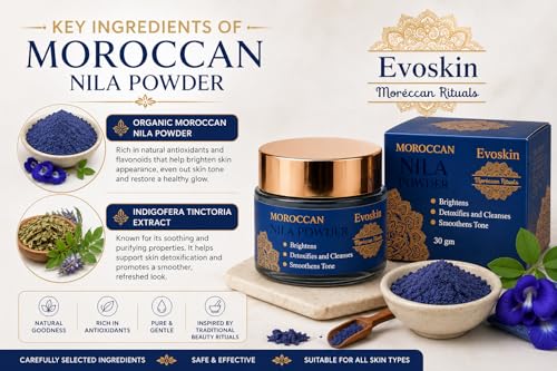 Image of Moroccan Rituals by Evoskin Moroccan Nila Powder for Skin Care | Helps Brighten Look & Improve Texture | Supports Cleansing & Detox Routine | Evens Appearance of Skin Tone | Natural Beauty Care Powder for Face & Body (30g)