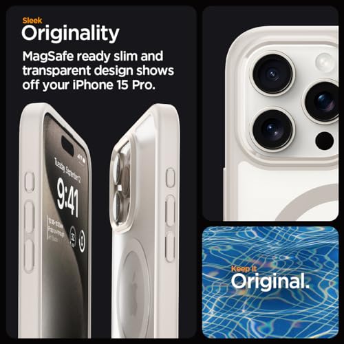 Image of Spigen for iPhone 15 Pro Case, Ultra Hybrid MagFit [Anti-Yellowing] [Compatible with Magsafe] - Frost Natural Titanium