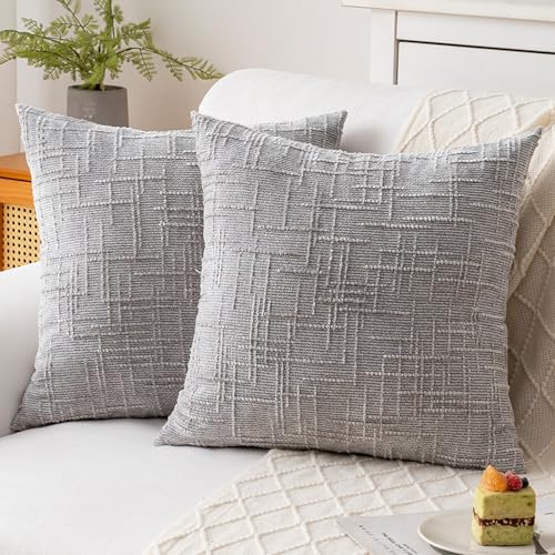 ZSkogur Decorative Throw Pillow Covers 18x18 Inch Set of 2 Soft Solid Farmhouse Chenille Couch Pillows Spring Pillow Covers for Couch Sofa Bed Living Room Home Decor Pillowcase Light Gray