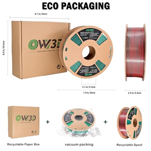 Image of OVV3D PLA Filament 1.75mm Dual-Colors, Christmas Red Green Silk PLA Filament,3D Printer Filament Rainbow PLA Filament, 3D Printing Filament + /-0.02mm, 1kg /2.2lbs