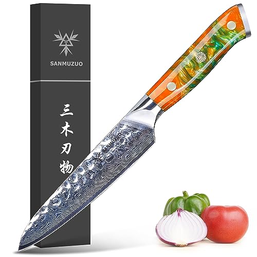 Sanmuzuo Cuchillo Utilitario, Cuchillos Profesionales De Cocina 13cm, Cuchillos De Frutas Y Verduras, 67 Capas De Acero De Damasco Forjado Y Mango De Resina - Serie Yao Sanmuzuo Cuchillo Utilitario, Cuchillos Profesionales De Cocina 13cm, Cuchillos De Frutas Y Verduras, 67 Capas De Acero De Damasco Forjado Y Mango De Resina - Serie Yao