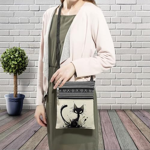 Splash Ink Cat Messenger Bag Small Ethnic Pattern Printed Adjustable Strap Crossbody Zipper Bag Splash Ink Cat Phone Bag Wallet Cute Shoulder Handbag for Women - Image 4
