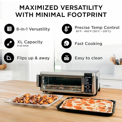 Ninja Digital Air Fryer & Toaster Oven | 8-in-1 Functionality | Flip-Up Design | XL Capacity | Air Fry Basket, Sheet Pan, Wire Rack & Crumb Tray | 1800 Watt | Silver | SP101
