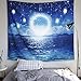 ARFBEAR Starry Ocean Tapestry, Night Sky Moon Star Light Shining Popular Wall Hanging Tapestry Pure Blue Beach Blanket (medium-59 x 51 in)