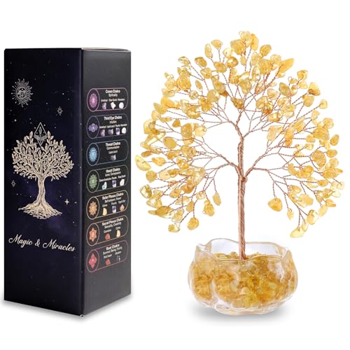 Arbre en cristal naturel de citrine avec socle en verre premium